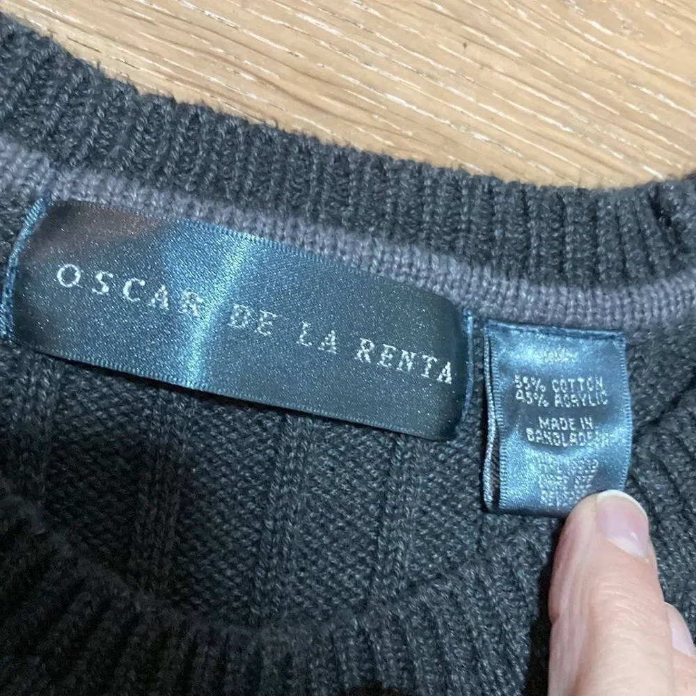 Oscar Dela Renta, gray ribbed cotton/acrylic, sweater size XXL